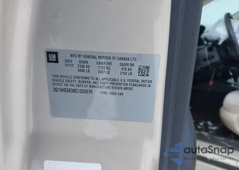 2012 Chevrolet Impala Lt from USA, damaged, VIN 2G1WG5E38C1233678